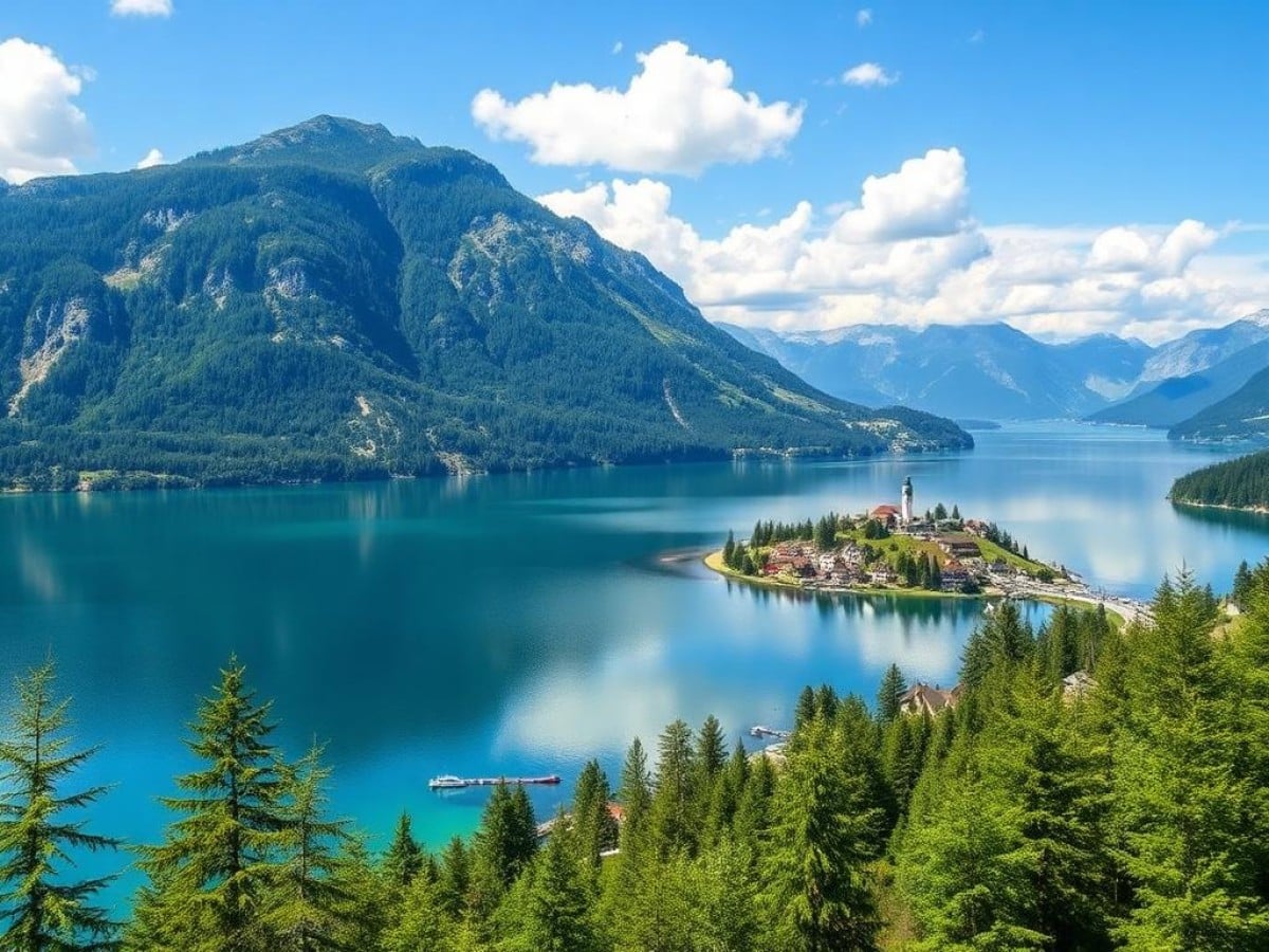 Descente de piste en luge avec paysage de montagne en hiver