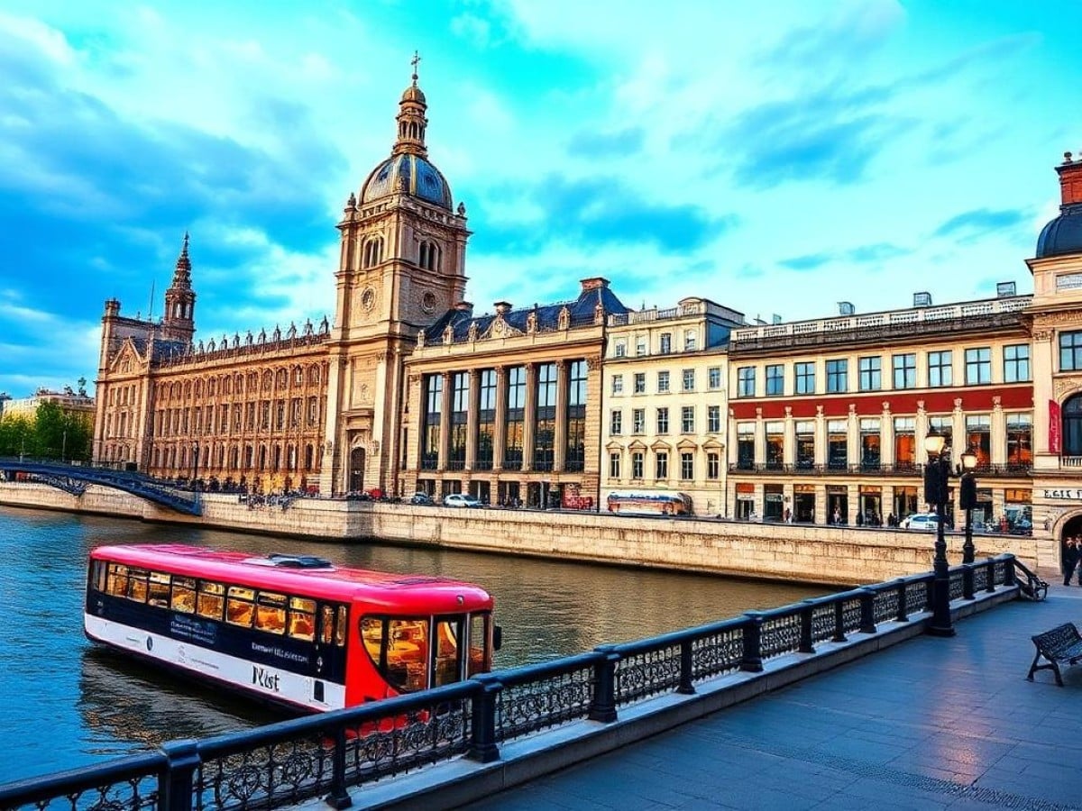 Dans le rue, une jeune femme pase devant une façade d