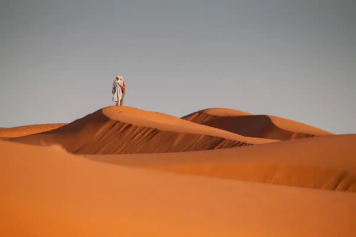 Curvas de dunas y un corredor de roca en el desierto